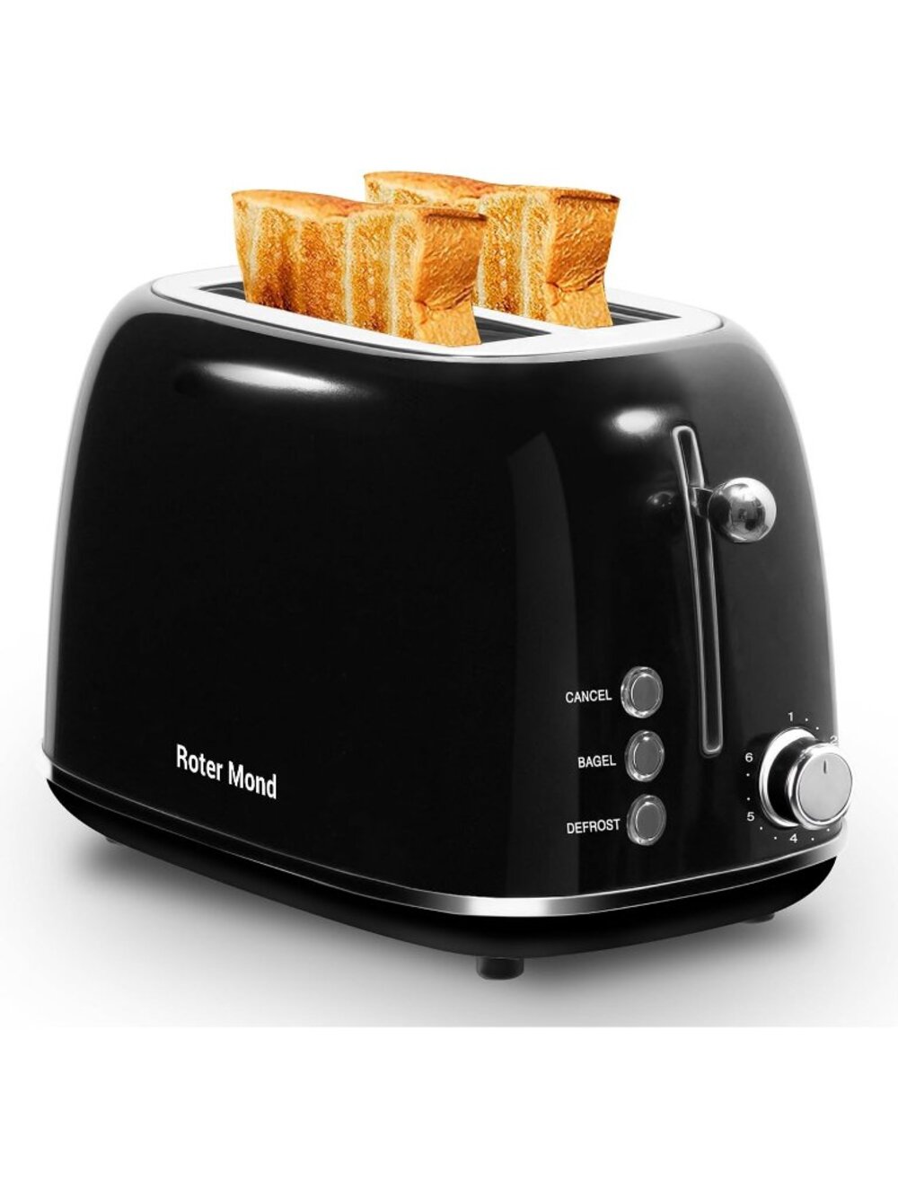 2 Slice Black Retro Stainless Steel with Bagel Defrost Functions Tray Toaster